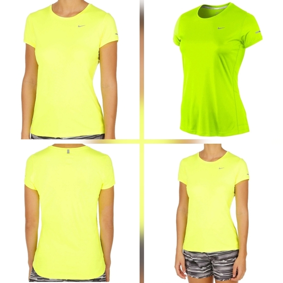 Nike Running Neon Green Short Sleeve Dri-Fit Miler Running T-Shirt - Picture 15 of 16